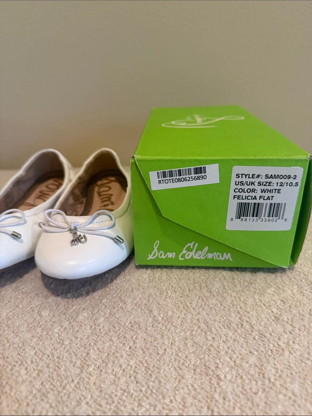 Sam Edelman Kids White Bow Ballet Flats with Charm